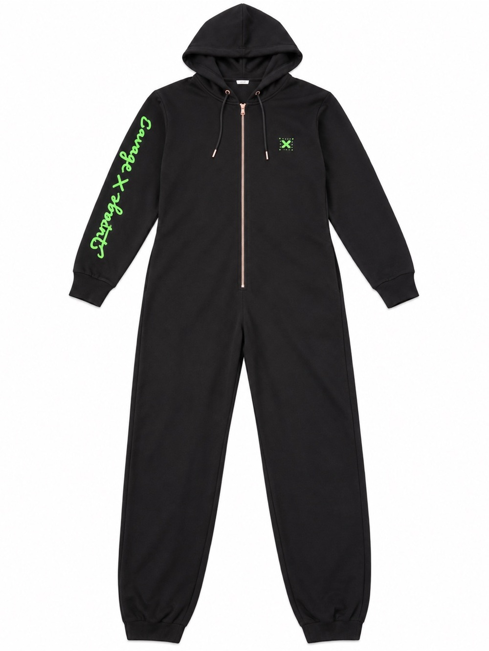 Savage X Fenty Black Neon Green Hooded Jumpsuit Onesie
